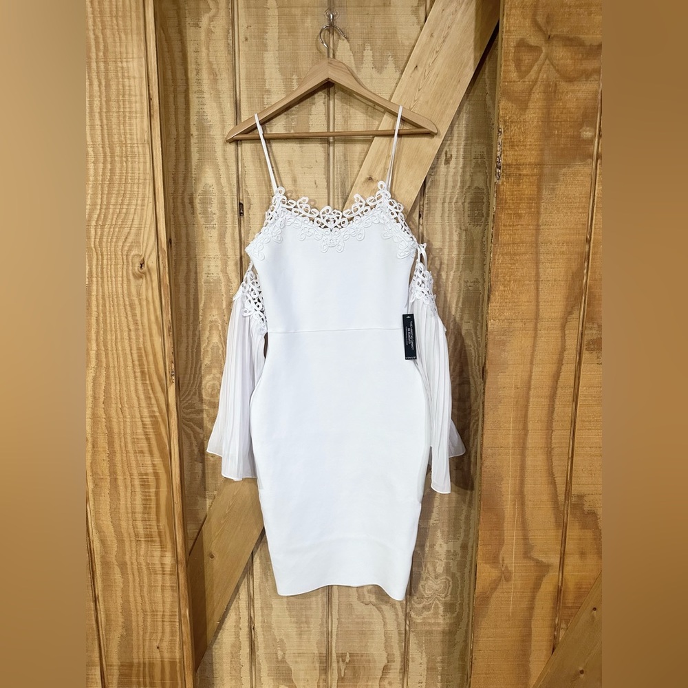 VENUS White Midi Cold Shoulder Bell Sleeve Bandage Dress